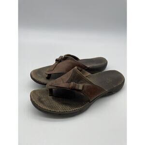 Merrell‎ Denise Sandals Womens 6 Garden Thong Brown Leather Wide Strap *read
